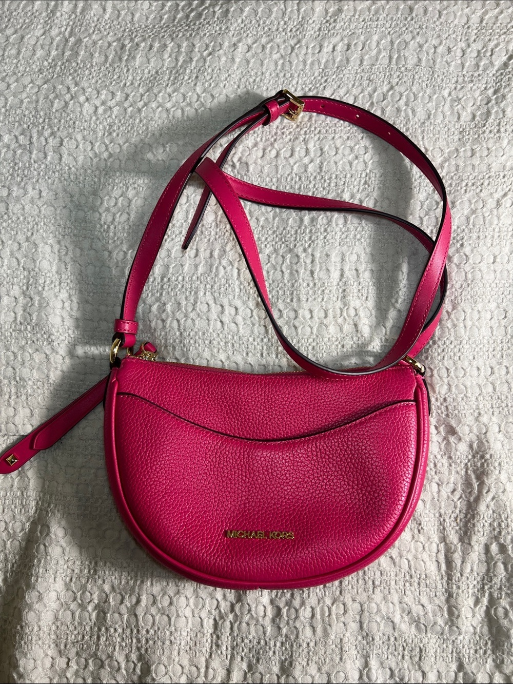 Michael Kors Hot Pink Pebbled Leather Crescent Crossbody
